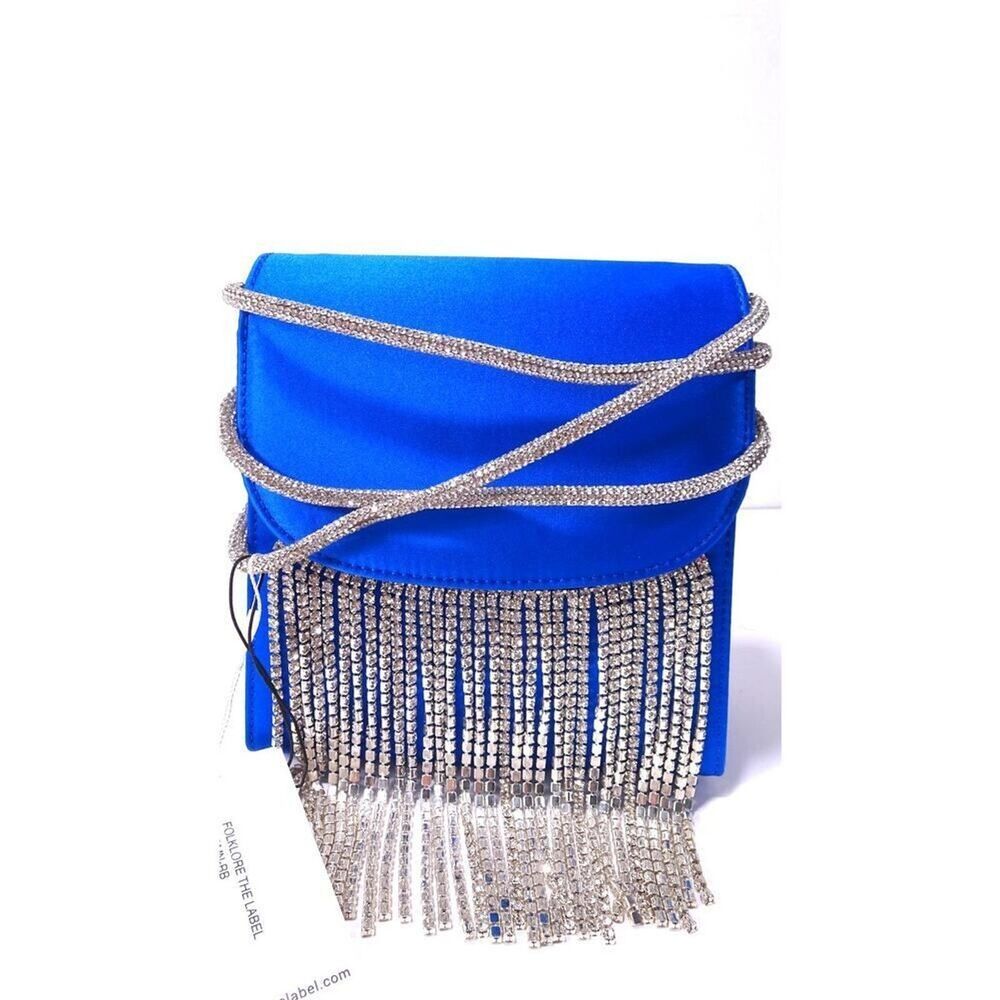 VERONICA BEARD Folklore Fringe Loop Bag Black Clutch Shoulder Bag $570 BLUE